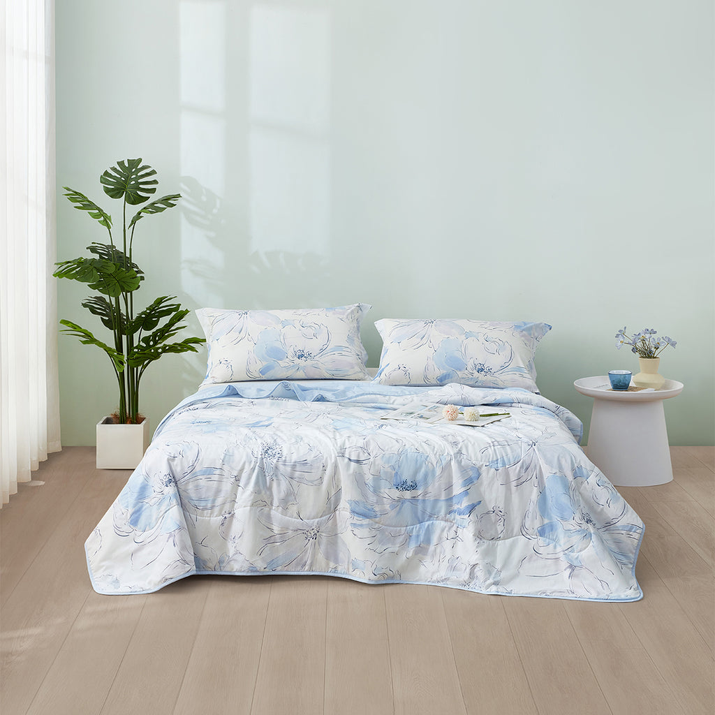 Washable Cotton Summer Duvet - Azure Bloom