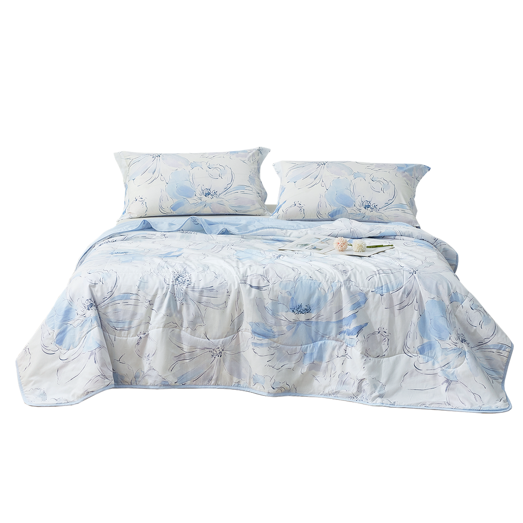 Washable Cotton Summer Duvet - Azure Bloom