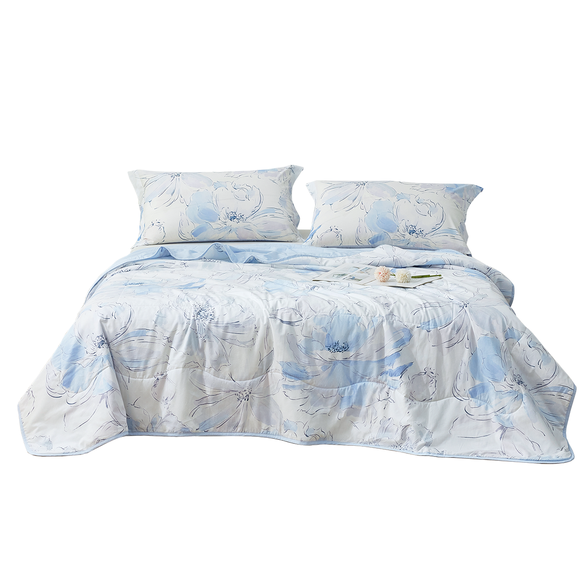 Washable Cotton Summer Duvet - Azure Bloom