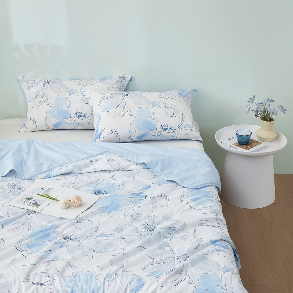 Washable Cotton Summer Duvet - Azure Bloom